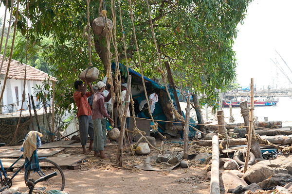 India_JanFeb_10_Cochin_7143.jpg - The net is counterweighted.  A lot of people and work for only a few fish