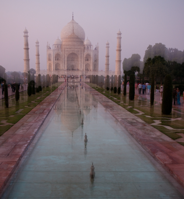 _DSC2874.jpg - Reflection pool at sunset.  Deliberately blurred; tripods not allowed and not enough light to handhold