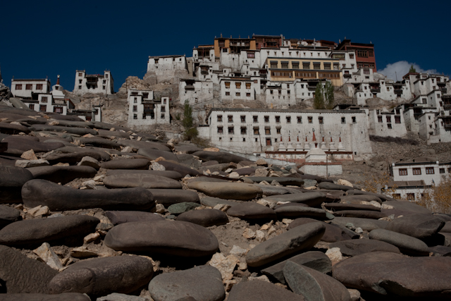 _DSC9815.jpg - Tiksi Monastery.  Mani stones in the foreground
